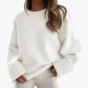 Women's XS Oversized SOFT Crewneck Long Sleeve Fuzzy Chunky Warm Sweater, New